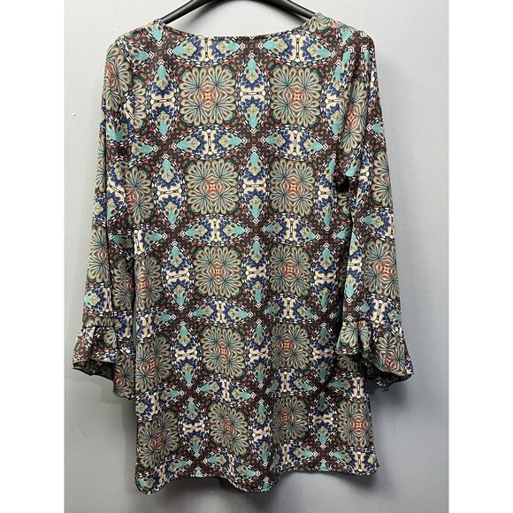 Tilly Anne Dress Womens small multi colored shift ruffled 3/4 sleeves - Picture 5 of 7